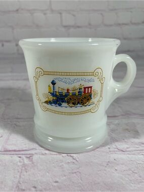 Vintage Avon Iron Horse Locomotive Train White Milk Glass Shaving Mug